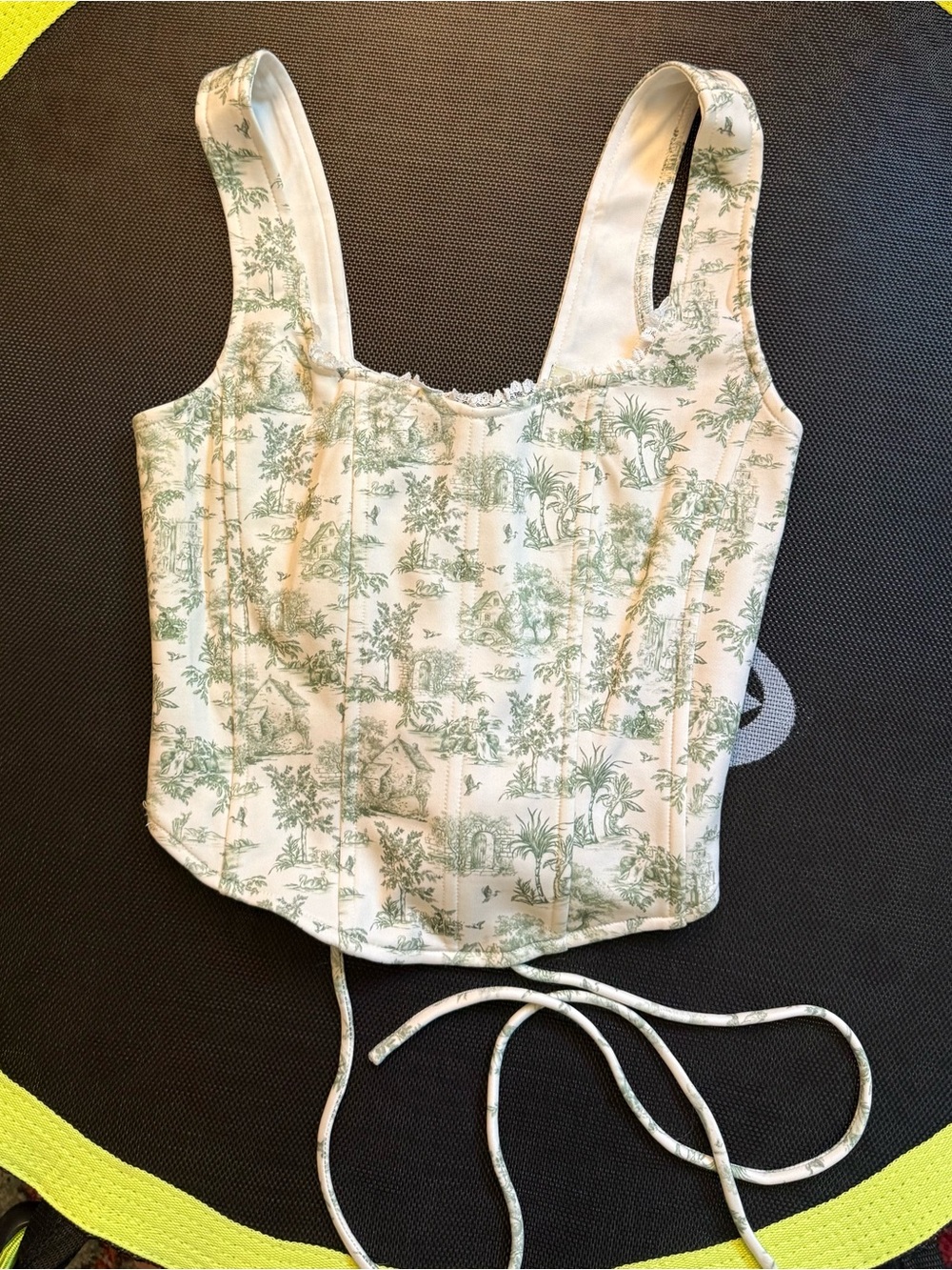 Blackbough Cream Corset Camisole with Green Toile Print
